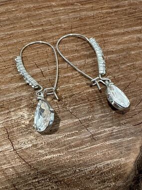 Silver Teardrop Crystal Drop Earrings - Clear